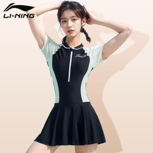 李宁(LI-NING)泳衣女士女孩高级游泳衣连体大码温泉成人泳装