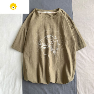 FISH BASKET季亚麻短袖T恤男320g美式复古痞帅冰丝薄款五分袖体恤