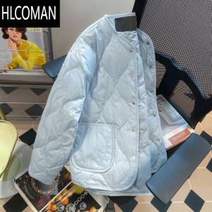 HLCOMAN韩系温柔风baby蓝菱格轻薄羽绒服男女冬季设计感小众加厚棉衣外套