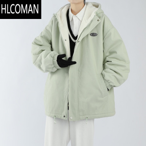 HLCOMAN2023新款羔绒夹克男休闲宽松加绒厚款潮牌装p暖外套