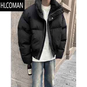 HLCOMAN灰色短款晋江棉服男款冬季美式潮牌p暖棉衣外套高级感立领面包服