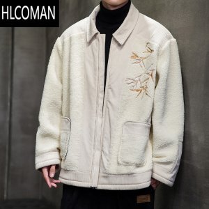 HLCOMAN唐装棉袄男冬季加厚p暖中国风棉衣新中式男装羔毛刺绣夹克外套