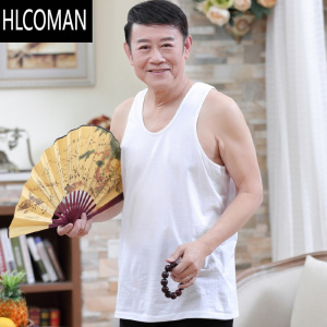 HLCOMAN中老年人夏季男士短袖T恤爷爷白汗衫圆领半袖爸爸夏装老头衫