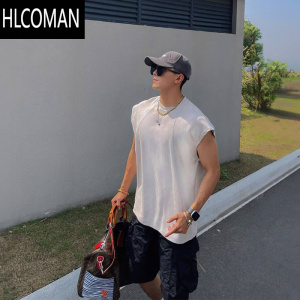 HLCOMAN背心男夏季显肌肉健身运动袖口坎肩美式无袖T恤运动健身坎袖短袖