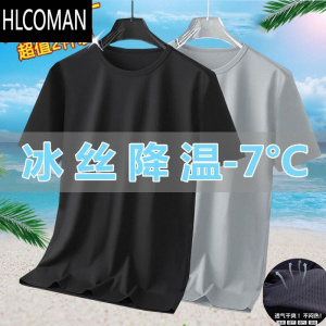 HLCOMAN冰丝男短袖t恤夏季网眼休闲运动透气速干圆领白色大码体恤打底衫