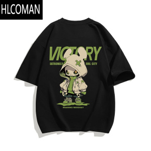 HLCOMAN2024夏季新款墨镜小熊印花短袖T恤男士欧货网红修身半袖上衣