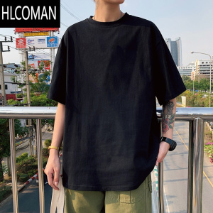 HLCOMAN黑色短袖t恤男夏美式复古半袖衣服打底衫ins百搭