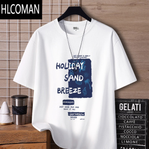 HLCOMAN短袖男夏季新款美式潮流字母印花半袖男士跑步运动白t恤