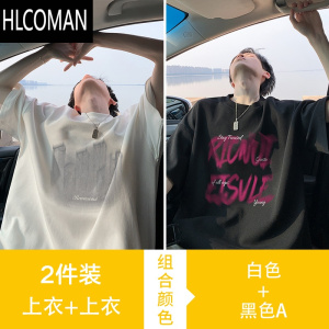HLCOMAN模糊印花设计感短袖t恤男夏季新款潮流潮牌宽松大码男生上衣