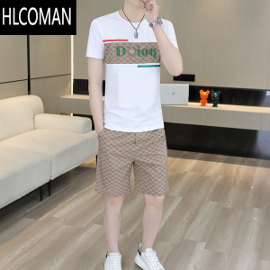 HLCOMAN欧货男士t恤短袖短裤休闲套装夏季潮牌2023新款男装一套搭配个性