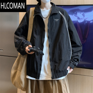 HLCOMAN秋季立领夹克男美式复古宽松休闲外套oversize潮牌工装百搭