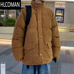 HLCOMAN复古灯芯绒棉服男士冬季大码加厚棉袄外套青少年港风潮牌工装棉衣