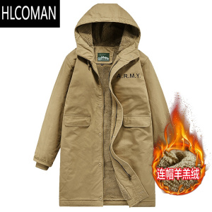 HLCOMAN冬季棉衣男加绒加厚棉袄N1甲板服大码宽松连帽棉服羔绒外套