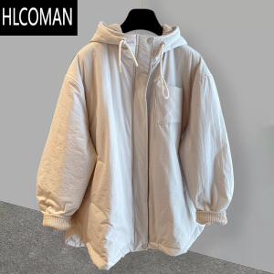 HLCOMAN纯色连帽中长款棉衣服外套男冬季加厚韩版潮流青少年休闲拉链棉袄