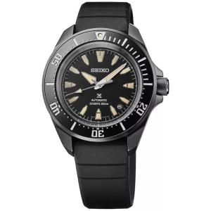 SEIKO 男士自动潜水黑硅胶表带手表42mm防水运动手表