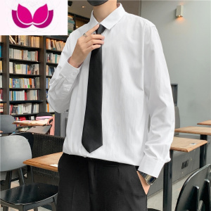 七斓日系纯色长袖领带衬衫男潮流秋季ins高街设计感内搭翻领垂感衬衣