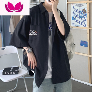 七斓工装短袖衬衫男港风日系薄款衬衣夏季衣服设计感高级外套