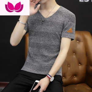 七斓男士镂空针织短袖t恤男2023新款夏季韩版修身半袖体桖男装上衣服