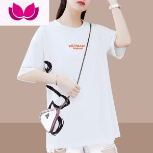七斓欧洲站短袖t恤女夏韩版宽松设计感小众卡通小熊字母印花上衣