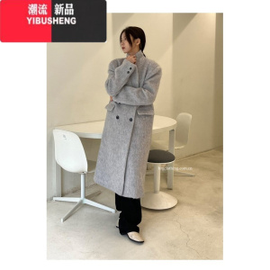 YIBUSHENG韩系白色大衣女季新款2022加厚中长款高级感宽松毛呢外套