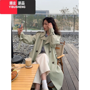 YIBUSHENG黑色风衣外套女小个子2023新款韩版高级感中长款气质垂感大衣