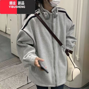 YIBUSHENG美式季宽松卫衣女2022新款外套oversize百搭加绒加厚棒球服潮