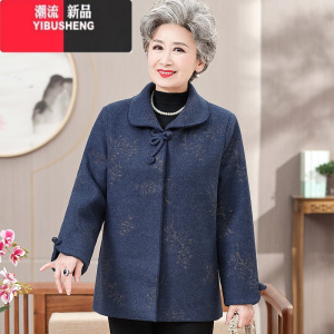 YIBUSHENG老太太秋装外套中老年人女妈妈冬装短款上衣70岁奶奶加绒加厚衣服