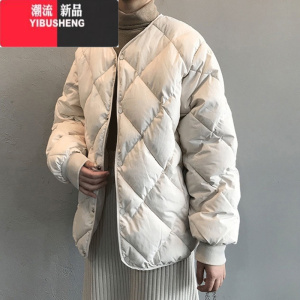 YIBUSHENG2023年冬季新款加棉加厚设计感小众菱格棉衣棉服小个子棉袄外套女