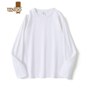 YANXU美式250g长袖T恤男纯色圆领卫衣款白色内搭打底衫潮