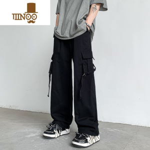YANXU美式复古工装裤子oversize高街男夏季薄款潮牌黑色嘻哈hiphop阔腿