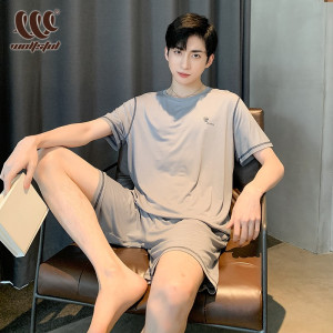 SHANCHAO男士睡衣夏季莫代尔短袖短裤青少年韩版简约大学生薄款家居服套装