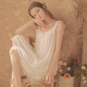 SHANCHAO法式宫廷风睡裙女夏季甜美公主蕾丝花边性感吊带睡衣长款家居服