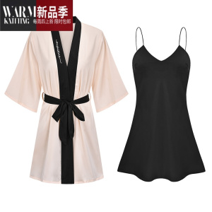 SHANCHAO女士睡衣夏季2023新款薄吊带睡裙套高级感家居服晨袍睡袍