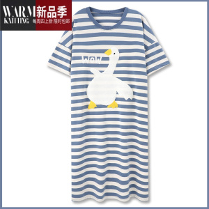 SHANCHAO『大白鹅』日系卡通条纹睡衣女夏天短袖2023年新款睡裙家居服