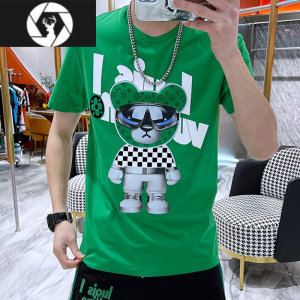 HongZun2022欧洲站夏季男时尚欧货潮牌修身T恤卡通创意印花短袖t恤衫