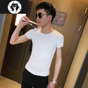 HongZun精小伙短袖t恤男修身韩版体恤夏季衣服潮牌紧身弹力半截袖
