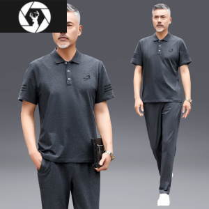 HongZun爸爸夏装套装中年男士短袖t恤2023款中老年人运动休闲父亲节衣服