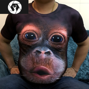 HongZun3D个性立体搞笑猩猩猴子短袖男大码胖子夏季冰丝薄款t恤印花衣服