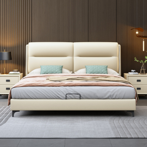 兰秀家居 简约双人纳帕皮床现代风1.8m高箱储物床双人床设计师款家用软靠床