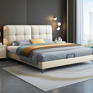 兰秀家居 双人纳帕皮床现代风1.8m高箱储物床双人床设计师款家用软靠床