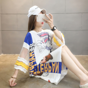 盛世尼曼孕妇装韩版夏季2021中长款卡通印花蕾丝短袖圆领T恤女ins连衣裙潮