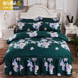 四件套棉棉床上用品床罩被套1.5米1.8米单双人床裙式床单被罩 三维工匠
