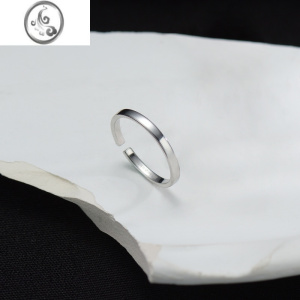 JiMi925银银戒指女日韩小众设计ins极简细宽光面素圈男食指可调节指环