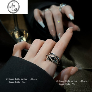 JiMi黑水晶戒指女小众设计高级感不掉色几何冷淡风时尚个性开口食指环