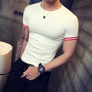SUNTEK潮男时尚男装韩版修身圆领白色网红衣服半袖青年打底衫短袖t恤男T恤