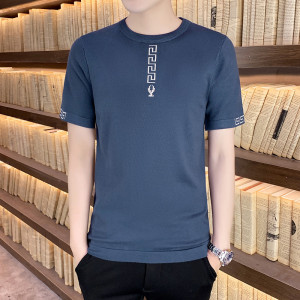 SUNTEK短袖毛衣男韩版潮流个性修身条纹t恤2020新款潮牌秋季打底针织衫T恤