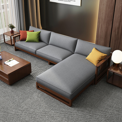 锐取北欧布艺沙发 实木沙发组合精品客厅家具实木转角布艺沙发 客厅套装沙发大小户型现代简约布艺木沙发
