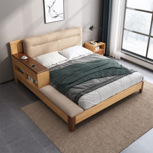 锐取床 北欧实木床1.8米主卧室双人床婚床现代简约橡胶木带软靠1.5米客卧单人床家用公寓卧室家居家具成人床