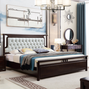 锐取 床 新中式实木床双人床1.8米现代中式轻奢高档主卧室软靠床婚床