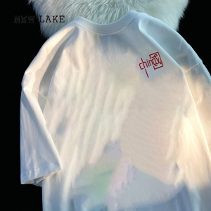 NEW LAKE纯棉短袖t恤女夏季2024新款美式复古oversize小众设计高级感上衣
